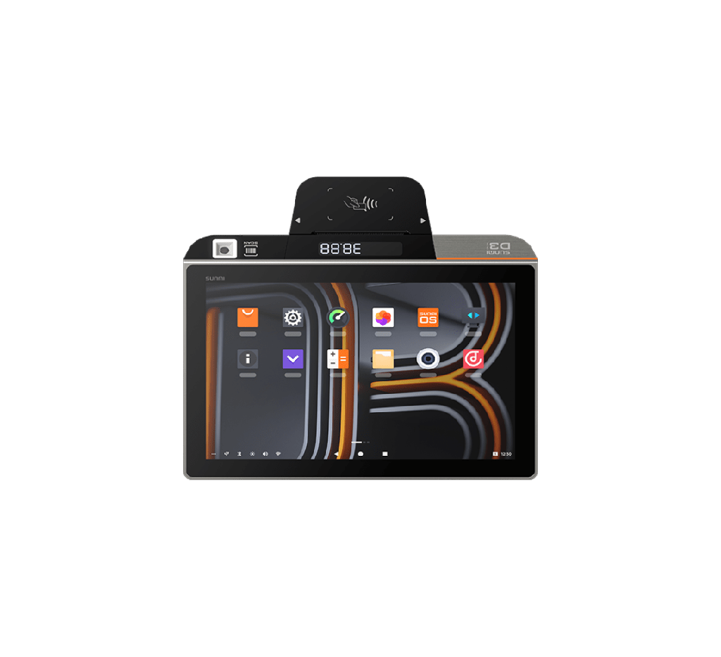 D3 MINI-Smart Desktop Terminal SUNMI EN(QCM4325,3G+32G,4G Global,Digital
Display,Scanner,58 Print,Battery,US Adapter)